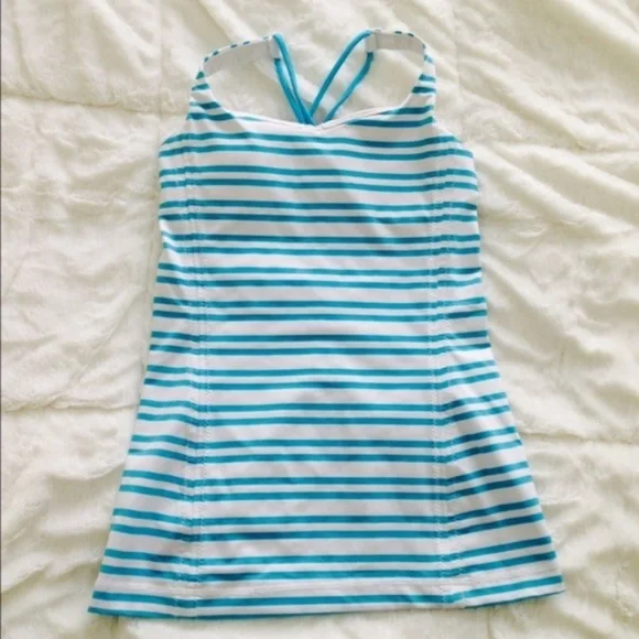 lululemon athletica Striped Aqua and White Crisscross Tank - Picture 4 of 5